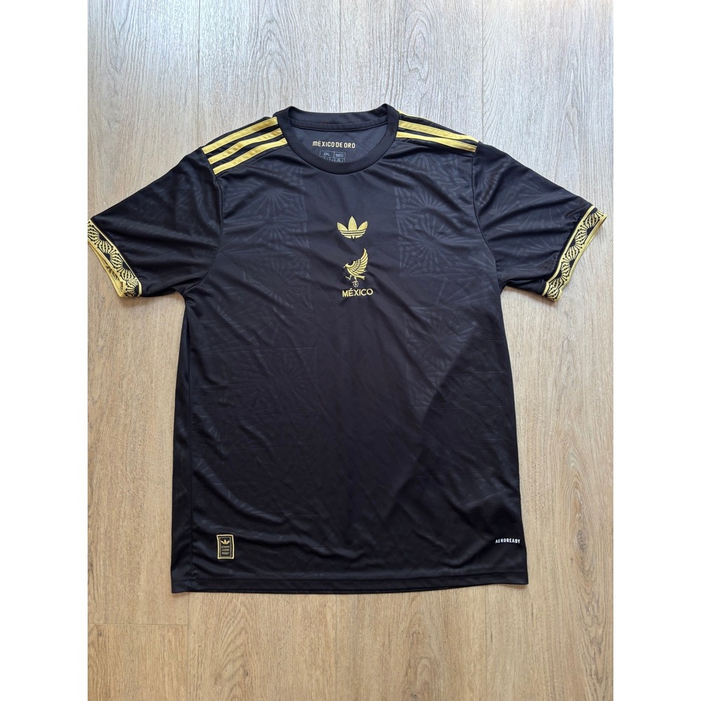Adidas Mexico De Oro Soccer Jersey Mens 2XL Slim Fit Black Gold Aeroready Shirt
